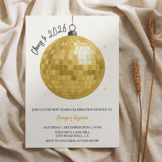 Champagne Disco Ball 2026 New Year Eve 招待状