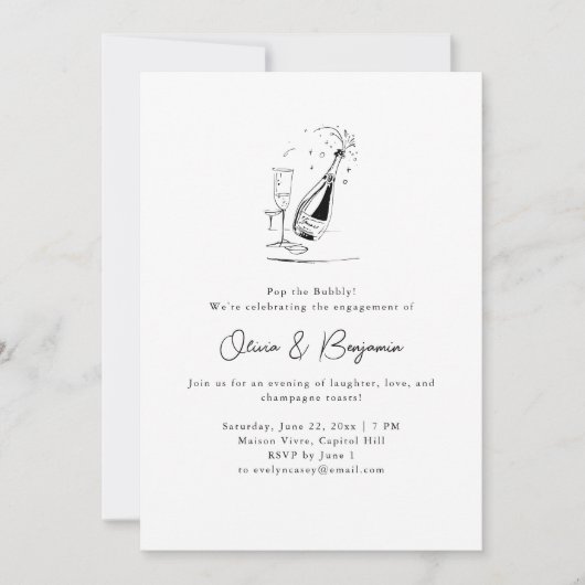 Champagne Drawing Minimalist Engagement Party 招待状 (正面)