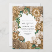 Champagne Dust, Golden Wheat & Mocha Linen Wedding 招待状 (正面)