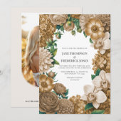 Champagne Dust, Golden Wheat & Mocha Linen Wedding 招待状 (正面/裏面)