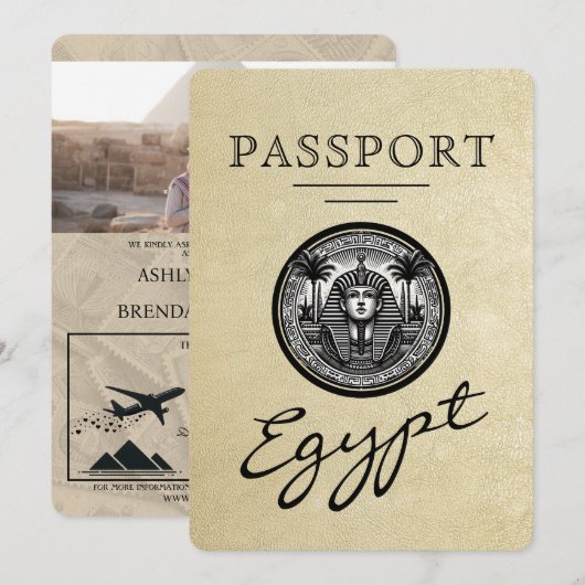 Champagne Egypt Passport Wedding Invitation 招待状 (正面/裏面)