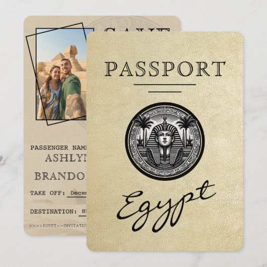 Champagne Egypt Passport Wedding Save the Date セーブザデート (正面/裏面)