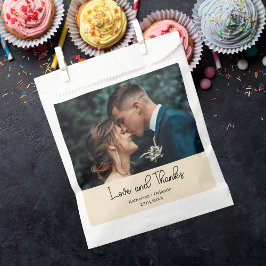 Champagne Elegant Wedding Love and Thanks Photo フェイバーバッグ