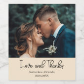 Champagne Elegant Wedding Love and Thanks Photo ワインラベル (シングルラベル)