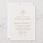 Champagne Floral Oval Monogram Wedding Invitation 招待状 (正面)