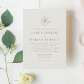 Champagne Floral Oval Monogram Wedding Invitation 招待状
