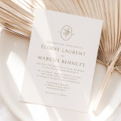 Champagne Floral Oval Monogram Wedding Invitation 招待状