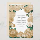 Champagne Floral Photo and QR Code Wedding 招待状 (正面/裏面)