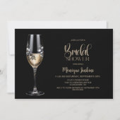 Champagne Glass Black White Floral Bridal Shower 招待状 (正面)