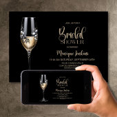 Champagne Glass Black White Floral Bridal Shower 招待状