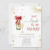 Champagne Glass Bottle Red Bow 招待状 (正面)