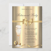 Champagne Glass Bow Gold Retirement Party 招待状 (正面)