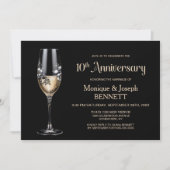 Champagne Glass Floral 10th Wedding Anniversary 招待状 (正面)