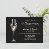 Champagne Glass Floral 10th Wedding Anniversary 招待状 (スタンド正面)
