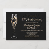 Champagne Glass Gold Leaf 10th Wedding Anniversary 招待状 (正面)