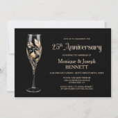 Champagne Glass Gold Leaf 25th Wedding Anniversary 招待状 (正面)