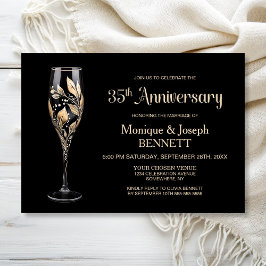 Champagne Glass Gold Leaf 35th Wedding Anniversary 招待状