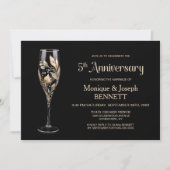 Champagne Glass Gold Leaf 5th Wedding Anniversary 招待状 (正面)
