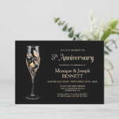 Champagne Glass Gold Leaf 5th Wedding Anniversary 招待状 (スタンド正面)