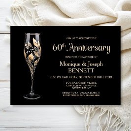 Champagne Glass Gold Leaf 60th Wedding Anniversary 招待状