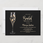 Champagne Glass Gold Leaf Bridal Shower 招待状 (正面)