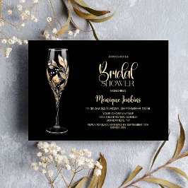 Champagne Glass Gold Leaf Bridal Shower 招待状