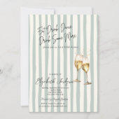 Champagne Glass Green Stripes Bridal Shower 招待状 (正面)