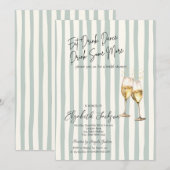 Champagne Glass Green Stripes Bridal Shower 招待状 (正面/裏面)
