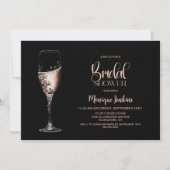 Champagne Glass Pink Floral Bridal Shower 招待状 (正面)