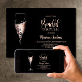 Champagne Glass Pink Floral Bridal Shower 招待状