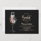 Champagne Glass Pink Orange Floral Bridal Shower 招待状 (正面)