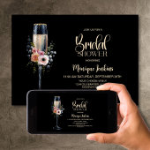 Champagne Glass Pink Orange Floral Bridal Shower 招待状