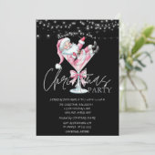 Champagne Glass Pink Santa Claus Christmas Company 招待状 (スタンド正面)