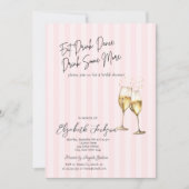Champagne Glass Pink Stripes Bridal Shower 招待状 (正面)