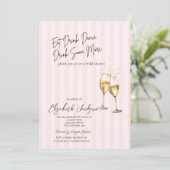 Champagne Glass Pink Stripes Bridal Shower 招待状 (スタンド正面)
