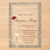 Champagne Glass Santa Hat Christmas Party アクリル招待状 (正面)