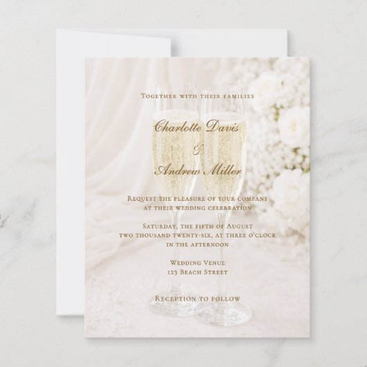 Champagne Glass Soft Draped wedding invitation (正面)