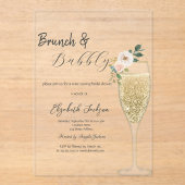 Champagne Glass White Flower Brunch & Bubbly  アクリル招待状 (正面)