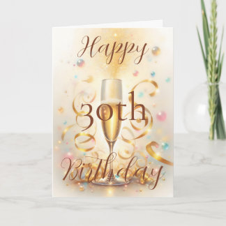 Champagne Glass with Gold Streamers Birthday カード
