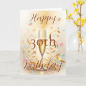 Champagne Glass with Gold Streamers Birthday カード (黄色い花)