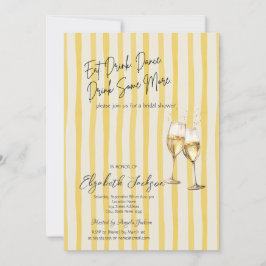 Champagne Glass Yellow Stripes Bridal Shower 招待状