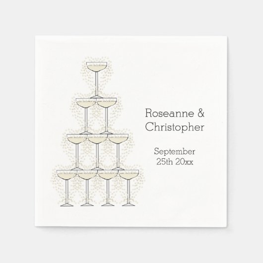 Champagne Glasses Simple Wedding スタンダードカクテルナプキン (正面)