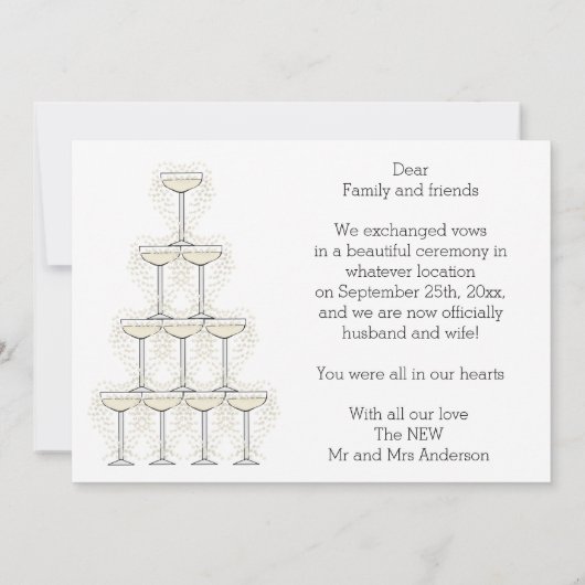 Champagne Glasses Simple Wedding Announcement Card 招待状 (裏面)