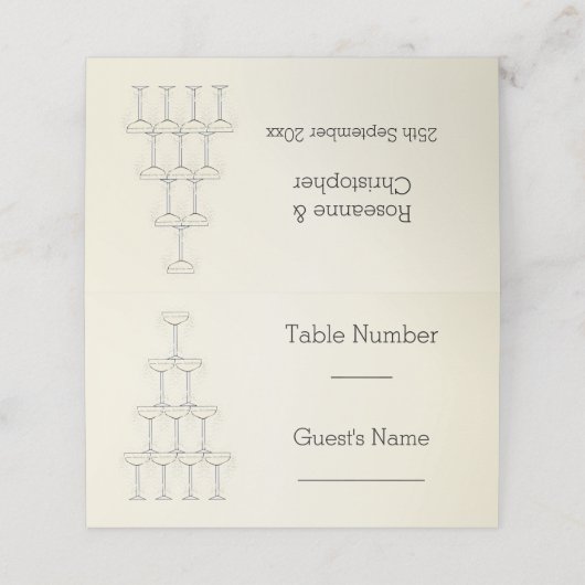 Champagne Glasses Wedding プレイスカード (外部開封)