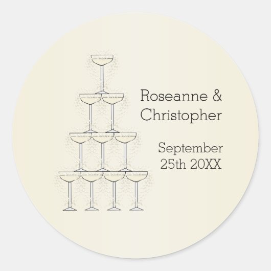 Champagne Glasses Wedding ラウンドシール (正面)