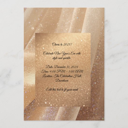 Champagne Glow New Year 2025 Invitation – Editable 招待状 (正面)