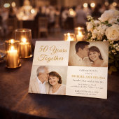 Champagne Gold 50 Years Together Photo Anniversary 招待状