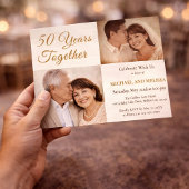 Champagne Gold 50 Years Together Photo Anniversary 招待状