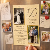 Champagne Gold 50th Anniversary Then and Now Photo マグネット招待状