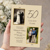 Champagne Gold 50th Anniversary Then and Now Photo マグネット招待状